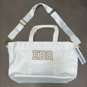NWT Stoney Clover Lane Blanc White Tote Bag with Gold Accents - Initials EBR